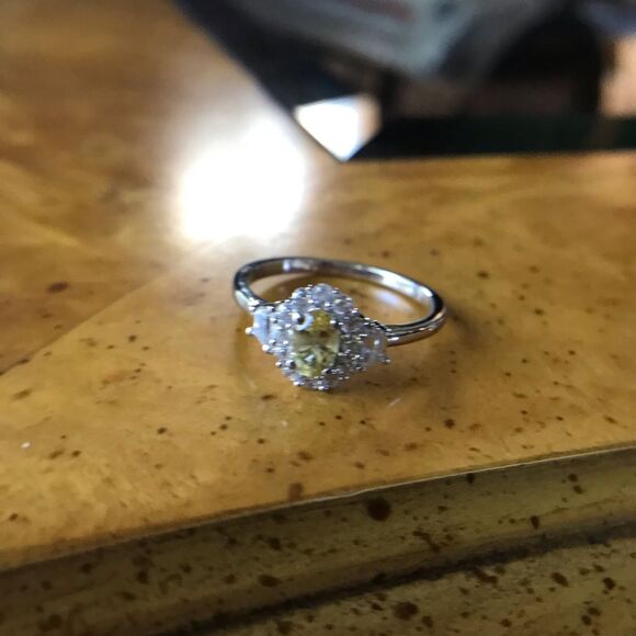 Natural Heliodor Yellow Beryl Sterling Silver Halo Ring Size 9 - Picture 4 of 8